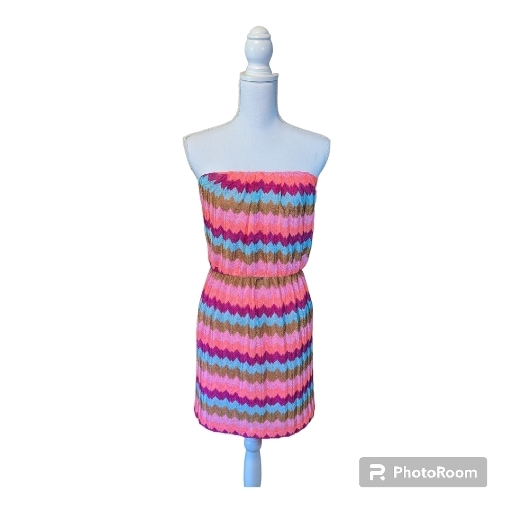 AS U WISH neon strapless Chevron stripe dress swim coverup